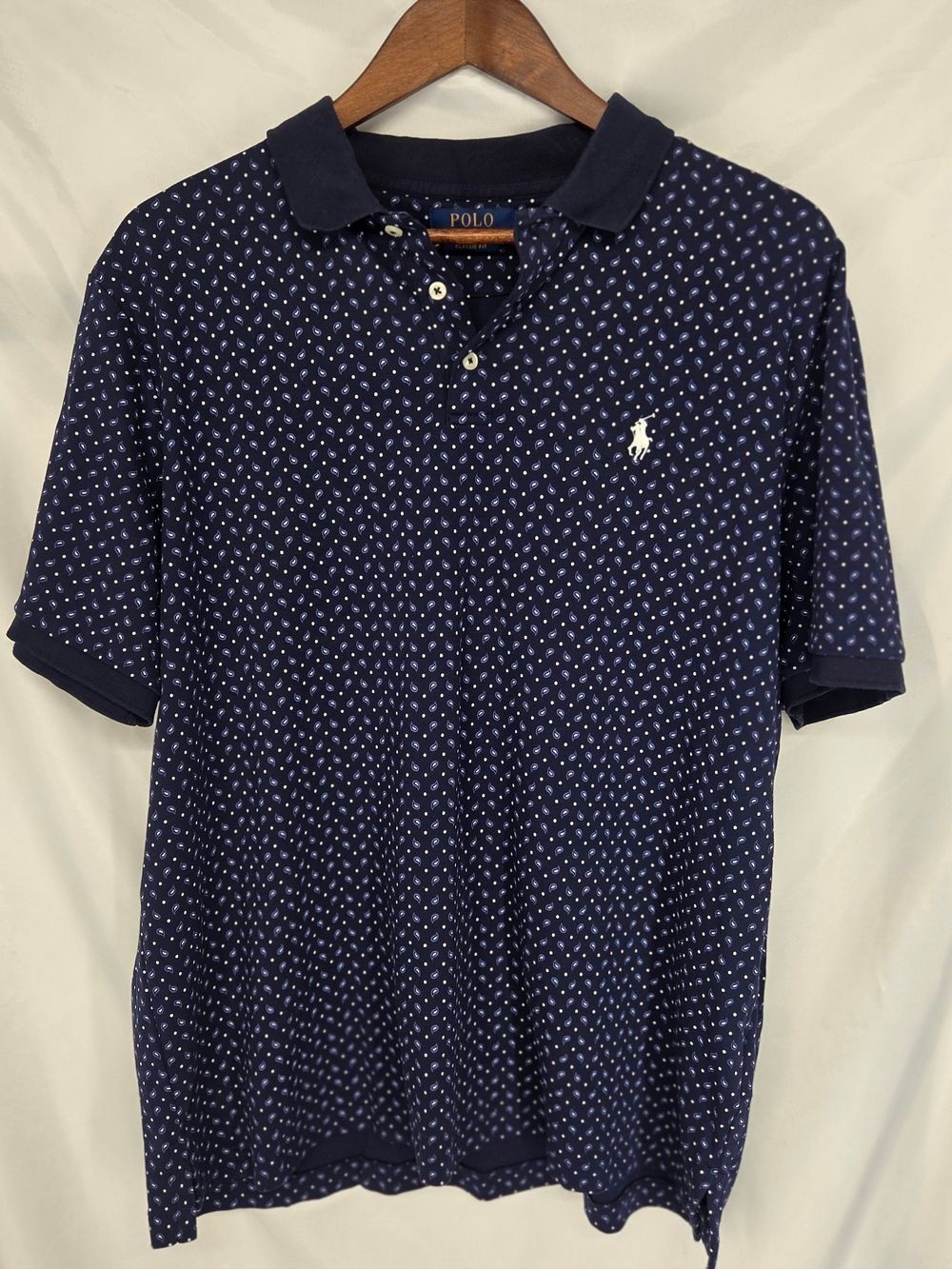 Polo Ralph Lauren Navy Paisley Polka Dot Short Sleeve Polo Shirt L